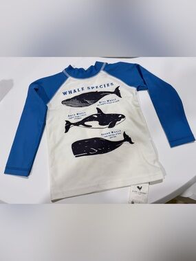 Kids Whale Species Rash Guard Long Sleeve Top - Blue/White